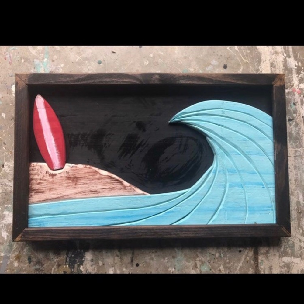 Solid wood 3D surf scene wall decor